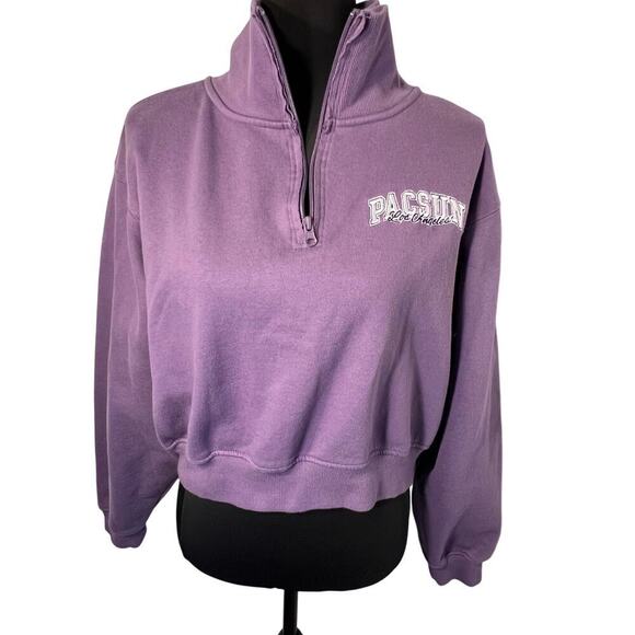 PacSun ladies size M 1/2 zip polo crop long sleeve logo spell out sweatshirt - Picture 6 of 8